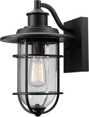 Globe Electric 1-Light Black Outdoor Wall Sconce with Seeded Glass