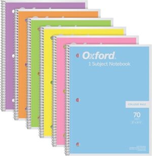 Oxford 1 Subject College Ruled Spiral Notebooks, 6-Pack