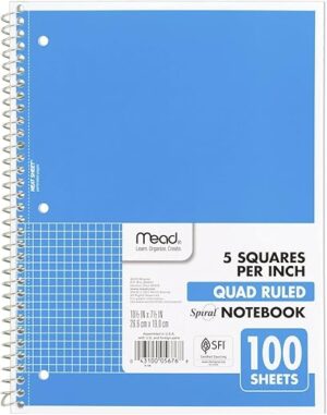 Mead 1-Subject Graph Ruled Spiral Notebook, Blue
