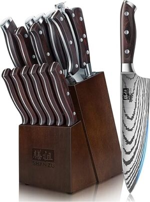 SHAN ZU 16-Piece Japanese High Carbon Knife Set