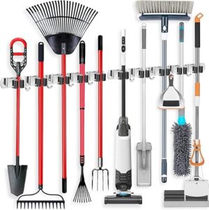 IMILLET 2 Pack Wall Mount Broom Holder with Hooks