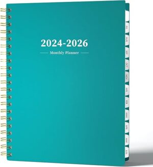 Ymumuda 2024-2026 Monthly Planner, Spiral Bound, Turquoise