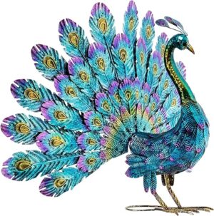 Alpine Corporation 23" Outdoor Metallic Peacock Statue