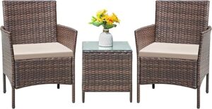 Flamaker 3-Piece All-Weather Rattan Patio Set