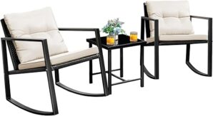 Flamaker 3-Piece Wicker Rocking Chair Set
