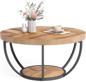 LITTLE TREE 32″ Round 2-Tier Industrial Coffee Table
