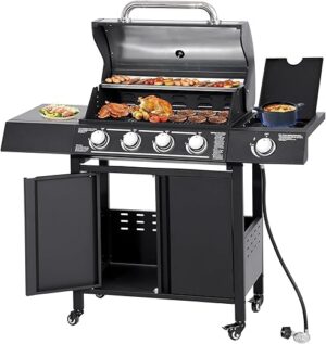 GIODIR 4-Burner Propane BBQ Grill with Side Burner