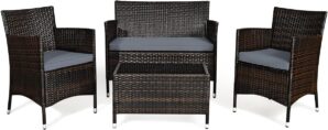 Goplus 4-Piece Rattan Patio Set with Cushions