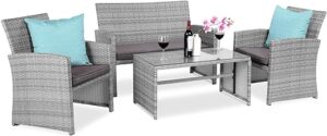 Best Choice Products 4-Piece Wicker Patio Set with Cushions