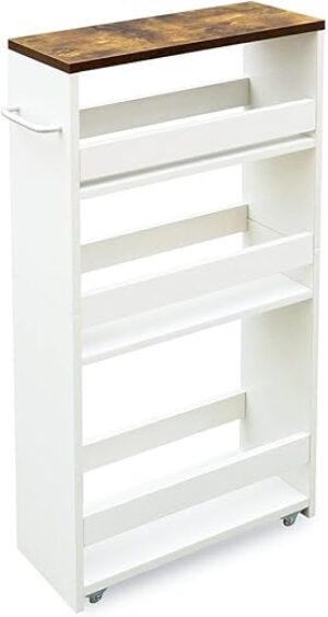 TEAMIX 4 Tier White Slim Rolling Storage Cart