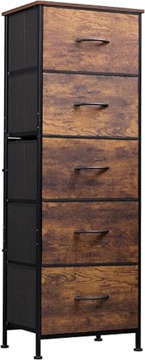 WLIVE 5-Drawer Tall Fabric Dresser with Wood Top