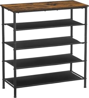 VASAGLE 5-Tier Shoe Rack with Wooden Top