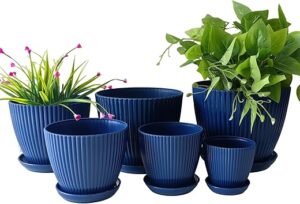 RooTrimmer 6-Pack Dark-Blue Plant Pots with Saucers