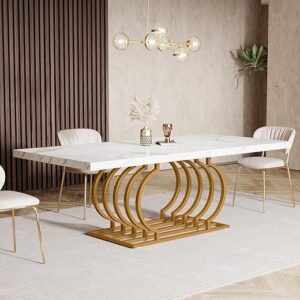 Tribesigns 70.9" Modern White Dining Table with Faux Marble Top