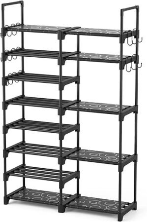 ROJASOP 8-Tier Metal Shoe Rack with Hooks