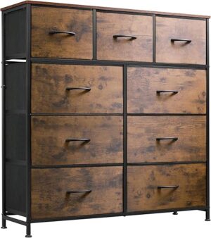 WLIVE 9-Drawer Fabric Storage Tower, Rustic Brown