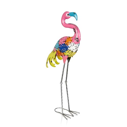 Alpine Corporation Colorful Metal Palm Leaf Flamingo Decor - Image 4