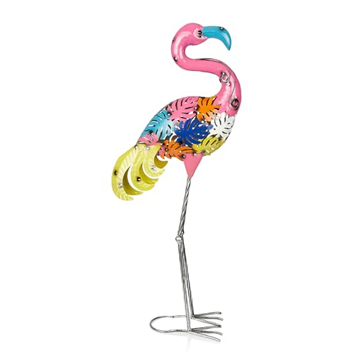Alpine Corporation Colorful Metal Palm Leaf Flamingo Decor - Image 2