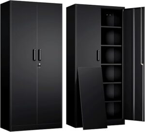 Yizosh Black Metal Lockable Garage Storage Cabinet