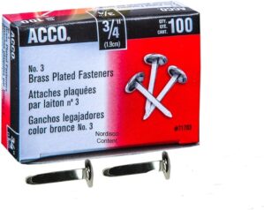ACCO Brands Brass Paper Fasteners, 3/4", 100/Box
