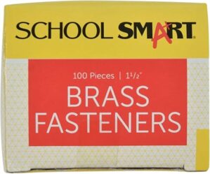 School Smart Brass Plated Fasteners, 1.5 inch, 100ct