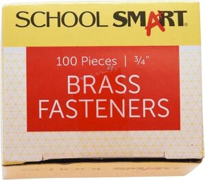 School Smart Brass Plated Fasteners, 3/4 inch, 100-Pack