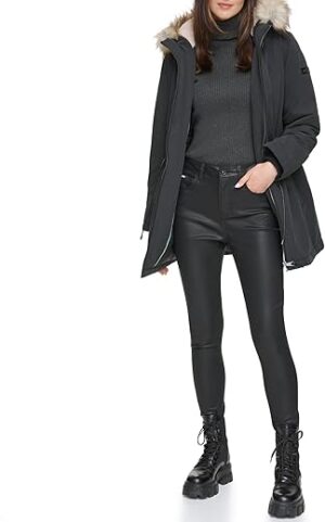DKNY Faux Fur Trim Anorak Coat