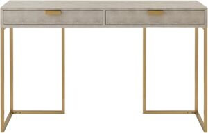 Nicole Miller New York Faux Shagreen Console Table, Gold Base