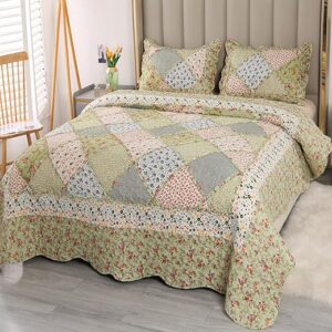 VIVILINEN Full Queen Green Patchwork Quilt Set