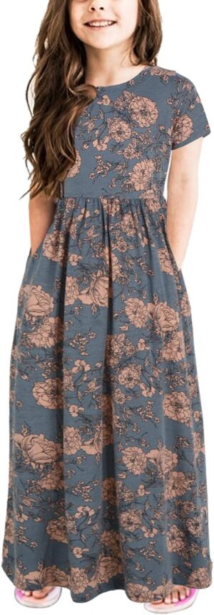 GORLYA Girl's Floral Print Maxi Dress