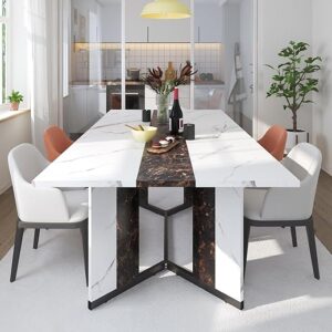 Hlivelood Large White Rectangular Dining Table, Marble Top