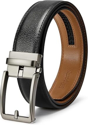 SKiporty Men's Leather Adjustable Ratchet Belt