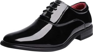 Bruno Marc Faux Patent Leather Tuxedo Derby Dress Shoes