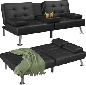 Flamaker Modern Faux Leather Convertible Futon Sofa