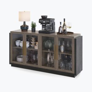 BELLEZE Modern Wood Glass Buffet Sideboard - Brown