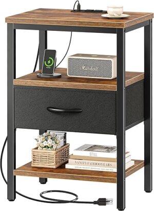 SUPERJARE Nightstand with Charging Station and Drawer
