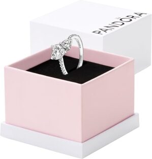 Pandora Double Heart Sparkling Ring - Sterling Silver Ring for Women - Sterling Silver with Clear Cubic Zirconia - With Gift Box