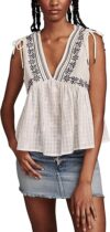 Lucky Brand Women’s Ruched Shoulder Deep V Top