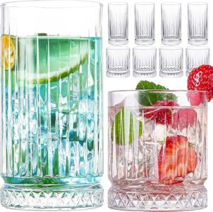 wookgreat Set of 8 Crystal Highball and Rocks Glasses