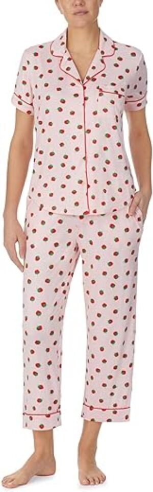 Kate Spade New York Short Sleeve Notch Cropped PJ Set