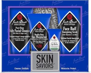 Skin Saviors Set – Pure Clean Daily Cleanser, Double-Duty Moisturizer SPF 20, Intense Therapy Lip Balm SPF 25, & Face Buff