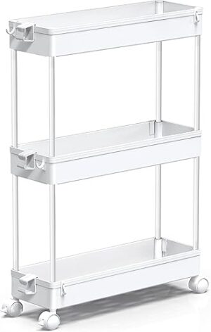 SPACEKEEPER Slim Rolling 3-Tier Storage Cart