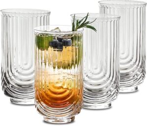 INSETLAN Vintage Ripple Glass Highball Set, 4-piece