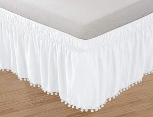 Elegant Comfort White Elastic Bed Wrap with Tassels