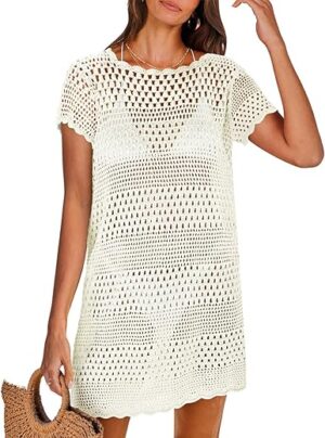 ANRABESS Crochet Swim Cover Up  Beach Dress