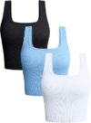 OQQ Women’s 3-Piece Ribbed Seamless Workout Tops