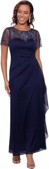 Xscape Beaded Sequin Illusion Neckline Dress