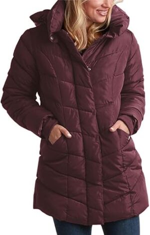 Steve Madden Women's Long Chevron Quilted Jacket