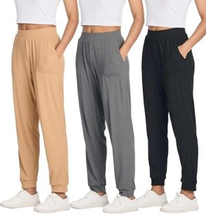 Real Essentials Women's Ribbed Lounge Jogger Sweatpants, 3-Pack