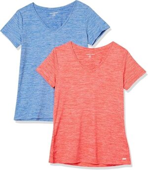 Amazon Essentials Women’s Tech Stretch V-Neck T-Shirt, 2-Pack